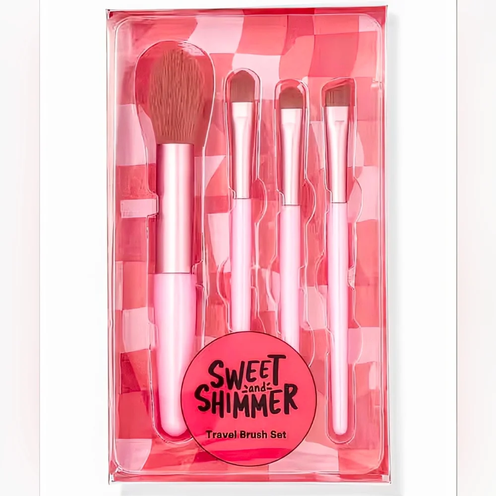 3/$15 Sweet & Shimmer 4pc. Travel Makeup Brush Set Pink Face Eyes Lips